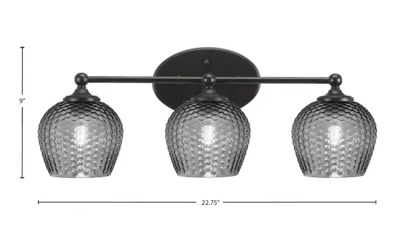 The Capri 3-Light Bath Bar delivers striking contemporary style with its matte black finish and smoke textured glass. Clean lines and versatile up/down mounting make it ideal for modern bathrooms and transitional spaces. - alternate view