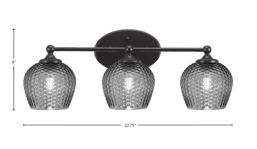 Capri 3-Light Bath Bar in Matte Black with Smoke Textured Glass - Image 2