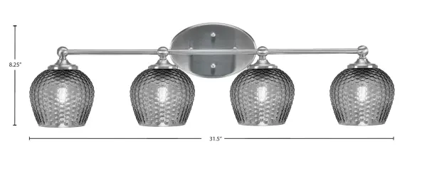 The Capri bath bar combines brushed nickel elegance with smoke textured glass for refined vanity lighting. Its 31.5-inch span suits larger bathroom spaces, offering versatile up or down mounting and dimmable functionality. - alternate view