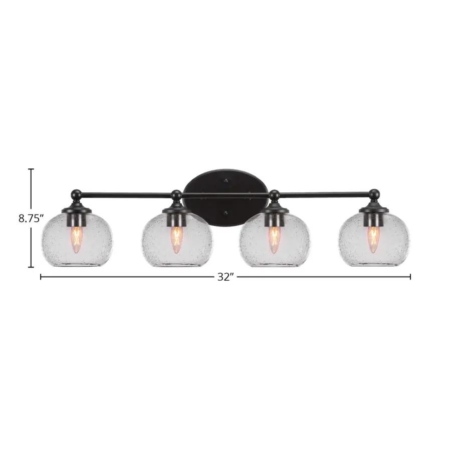 Capri 4 Light Bath Bar in Matte Black with Clear Bubble Glass - Image 2