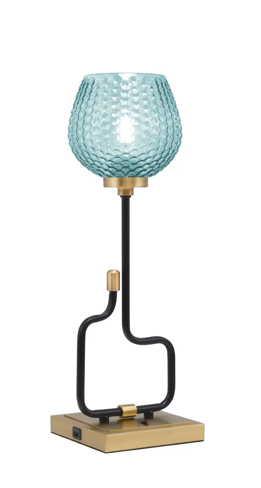 Bold Turquoise Glass Accent Lamp with Modern Convenience - Image 1