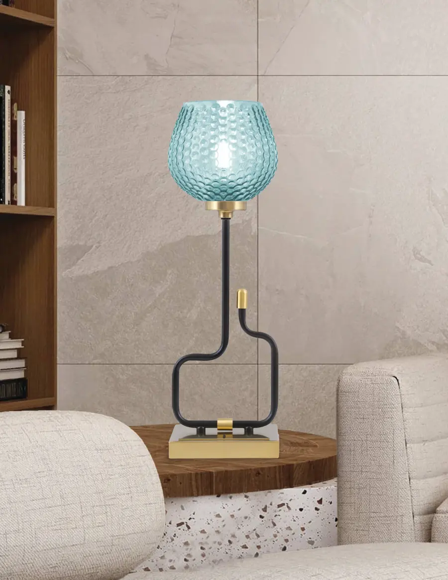 Bold Turquoise Glass Accent Lamp with Modern Convenience - Image 3
