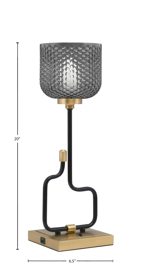 The Sandia Accent Lamp combines contemporary design with practical functionality. Its mixed metal finish and textured glass shade create visual interest while built-in USB ports add modern convenience for bedside or desk use. - alternate view