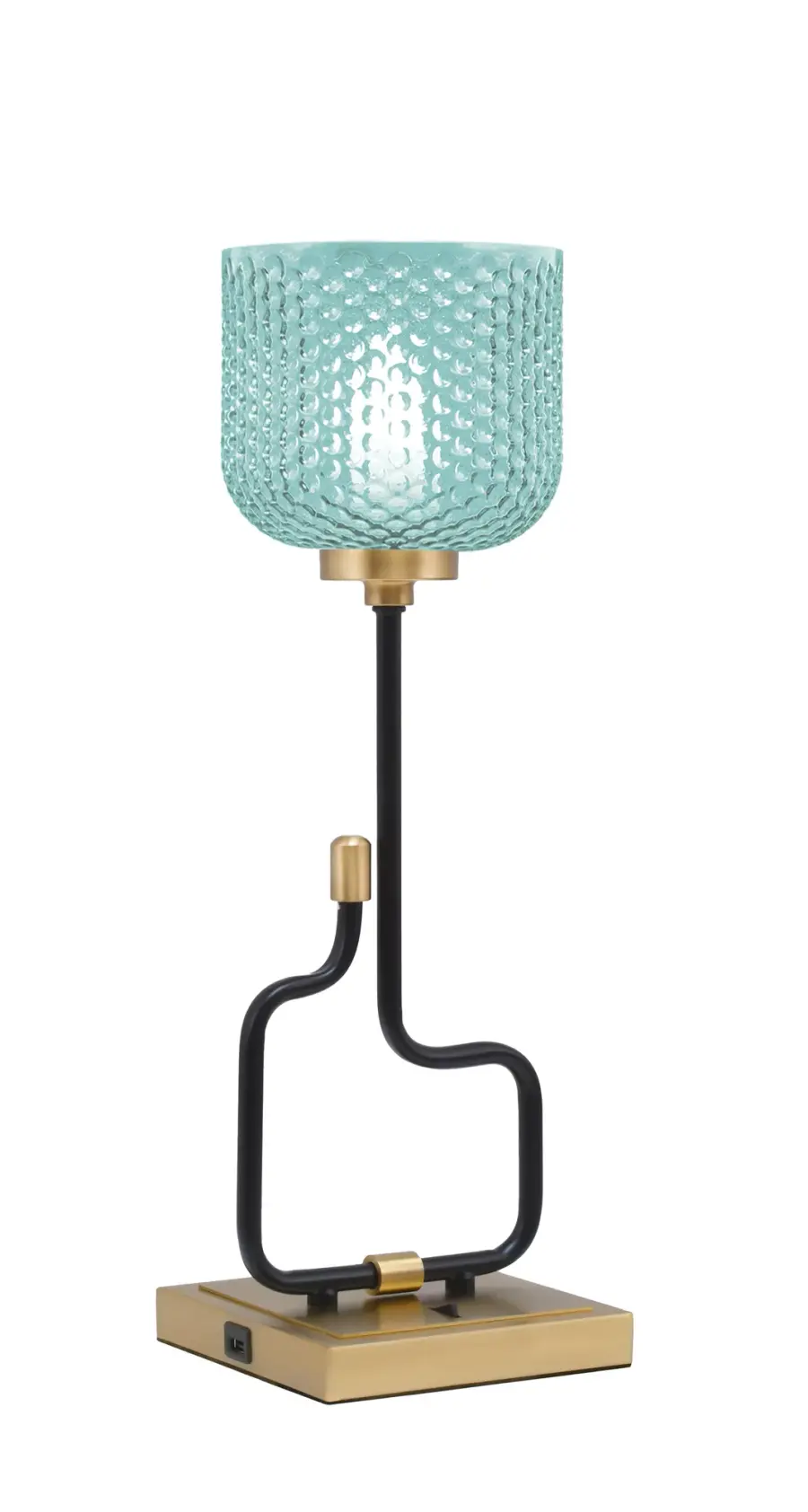Modern Accent Lamp with Vibrant Turquoise Glass & Convenient USB Charging - Image 1