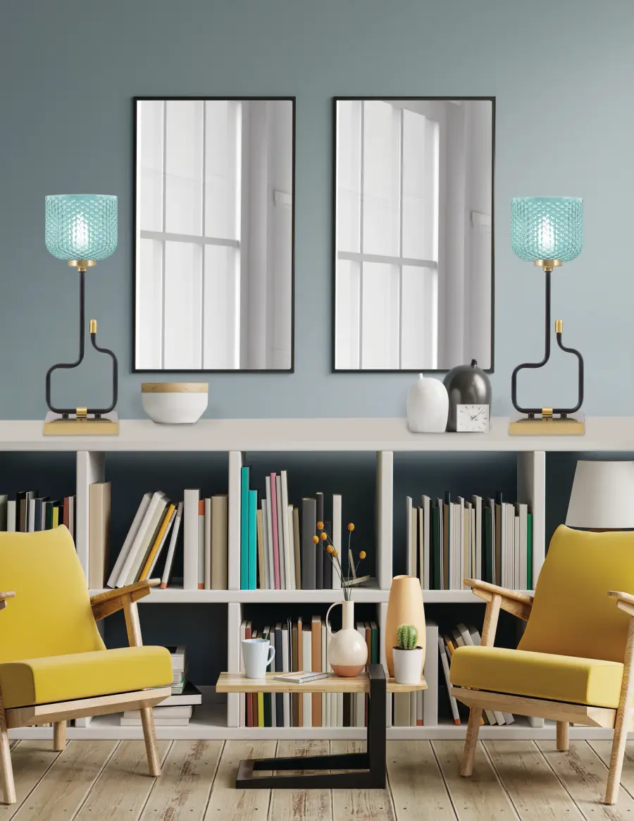 Modern Accent Lamp with Vibrant Turquoise Glass & Convenient USB Charging - Image 3