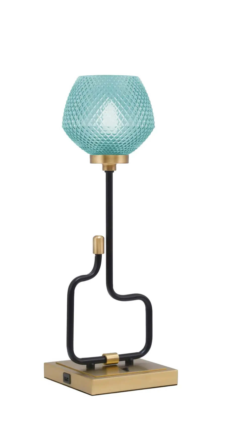 Modern Accent Lamp with Vibrant Turquoise Glass & Convenient USB Charging - Image 1