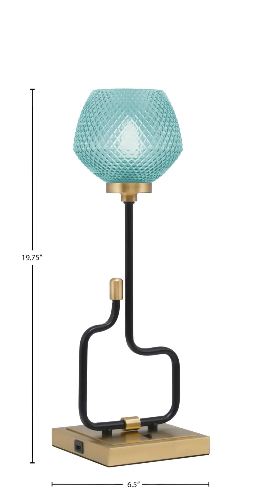 Modern Accent Lamp with Vibrant Turquoise Glass & Convenient USB Charging - Image 2