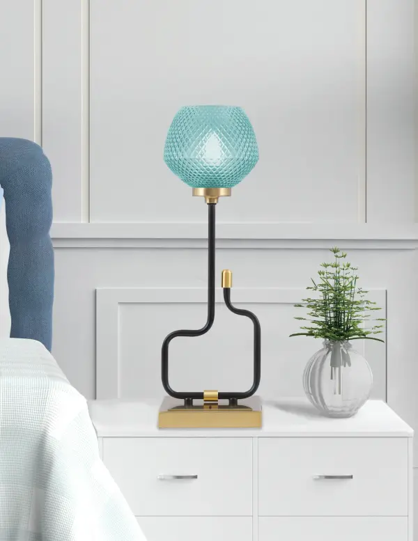 Modern Accent Lamp with Vibrant Turquoise Glass & Convenient USB Charging - Image 3