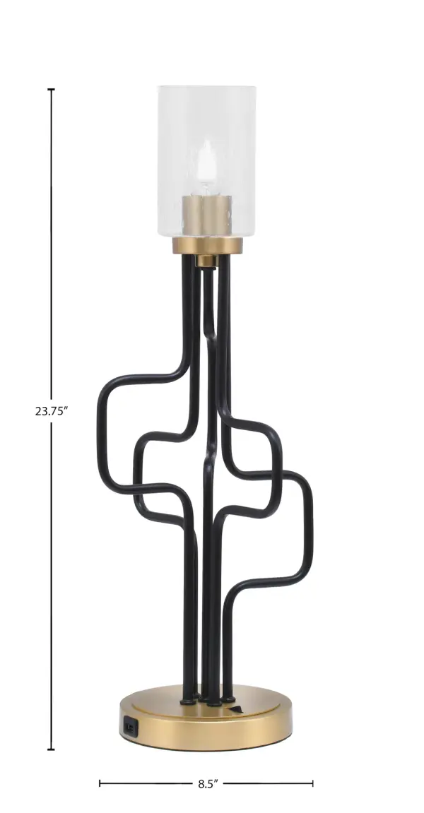 The Sandia Accent Lamp combines contemporary style with practical functionality. Its mixed metal finish and unique bubble glass shade create visual interest while built-in USB ports add modern convenience. - alternate view