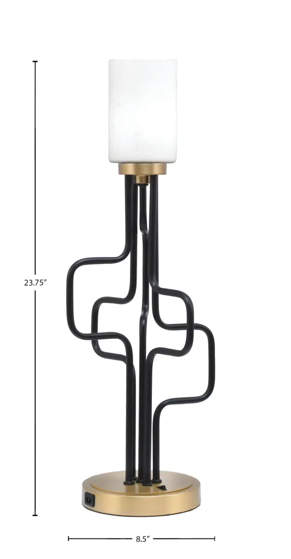 The Sandia Accent Lamp combines contemporary style with practical functionality. Its matte black and aged brass finish adds modern sophistication, while built-in USB ports provide convenient device charging. - alternate view