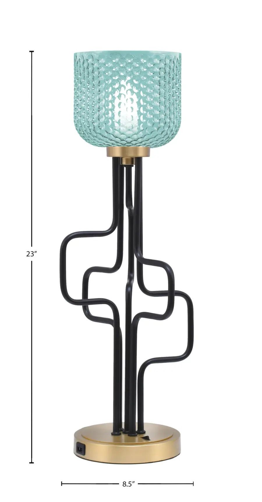 Modern Accent Lamp with Convenient USB Charging & Turquoise Glass Shade - Image 2