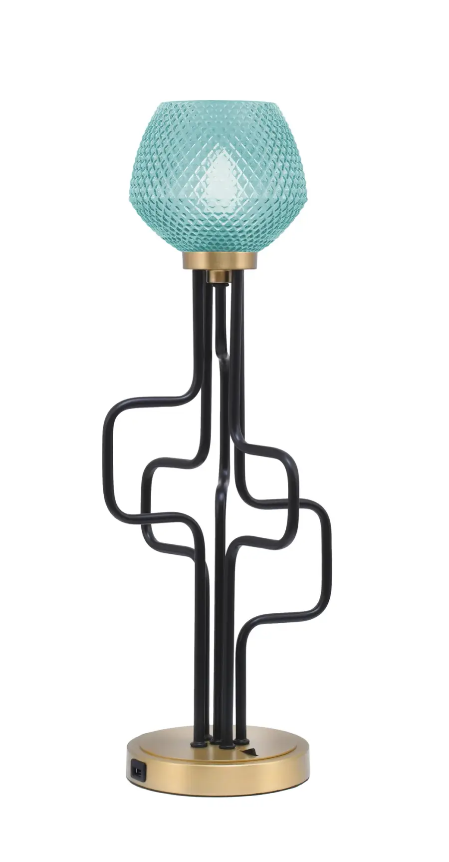 Sandia Accent Lamp with USB Ports - Turquoise Glass - Image 1