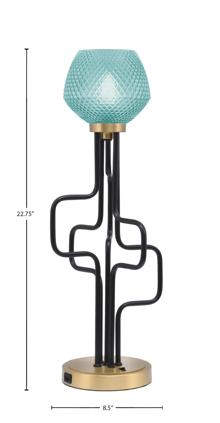 Sandia Accent Lamp with USB Ports - Turquoise Glass - Image 2