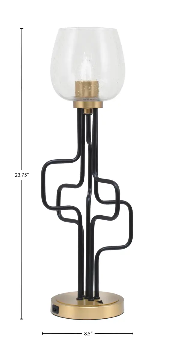 The Sandia Accent Lamp combines elegant two-tone metalwork with practical USB charging ports, making it perfect for modern living. The smoke bubble glass shade creates warm ambient lighting while the mixed finish adds visual interest. - alternate view