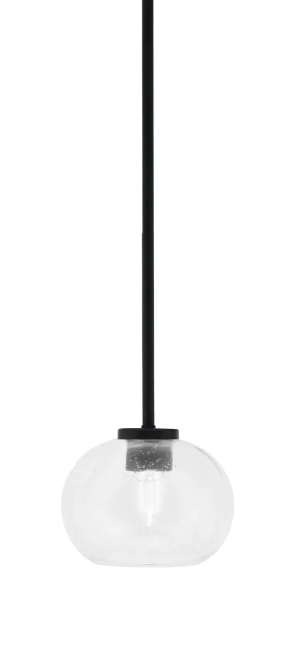 The Sandia mini pendant combines industrial styling with modern elegance through its matte black finish and unique clear bubble glass shade. At just 7 inches wide, it's perfectly sized for kitchen islands, dining areas, or entryways where you need focused task lighting with visual interest.