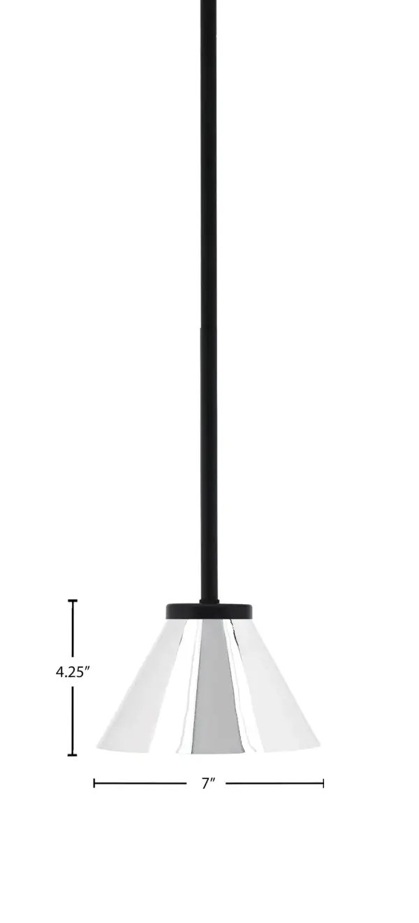 The Sandia Mini Pendant combines contemporary style with industrial flair through its matte black finish and chrome cone shade. At just 7" wide, it's ideal for task lighting over counters or clustered installations. - alternate view