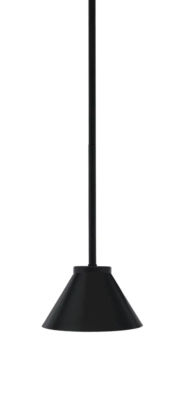 The Sandia mini pendant delivers modern industrial style in a compact 7-inch profile. Its matte black cone shade and adjustable stem make it ideal for kitchen islands, breakfast nooks, or task lighting applications.