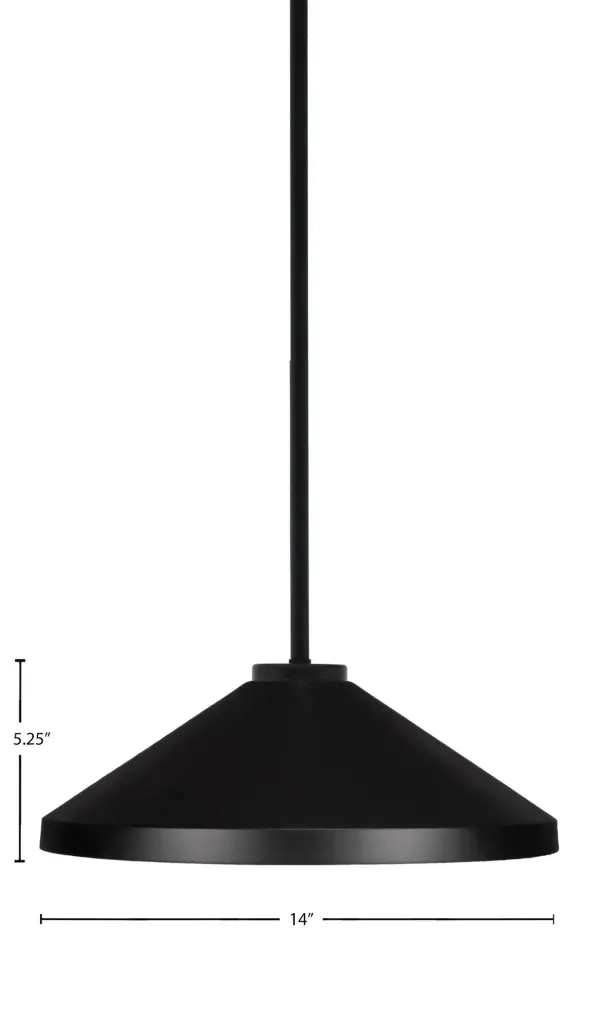 The Sandia pendant combines industrial style with modern simplicity. Its 14" matte black cone shade and adjustable stem make it versatile for various ceiling heights. Ideal for task lighting over islands or ambient lighting in dining areas. - alternate view