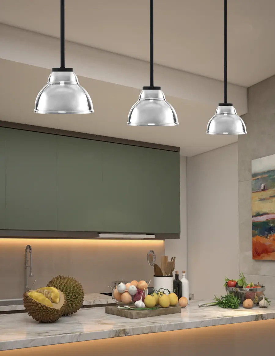 Sandia 1-Light Mini Pendant with Chrome Double Bubble Shade - Image 3