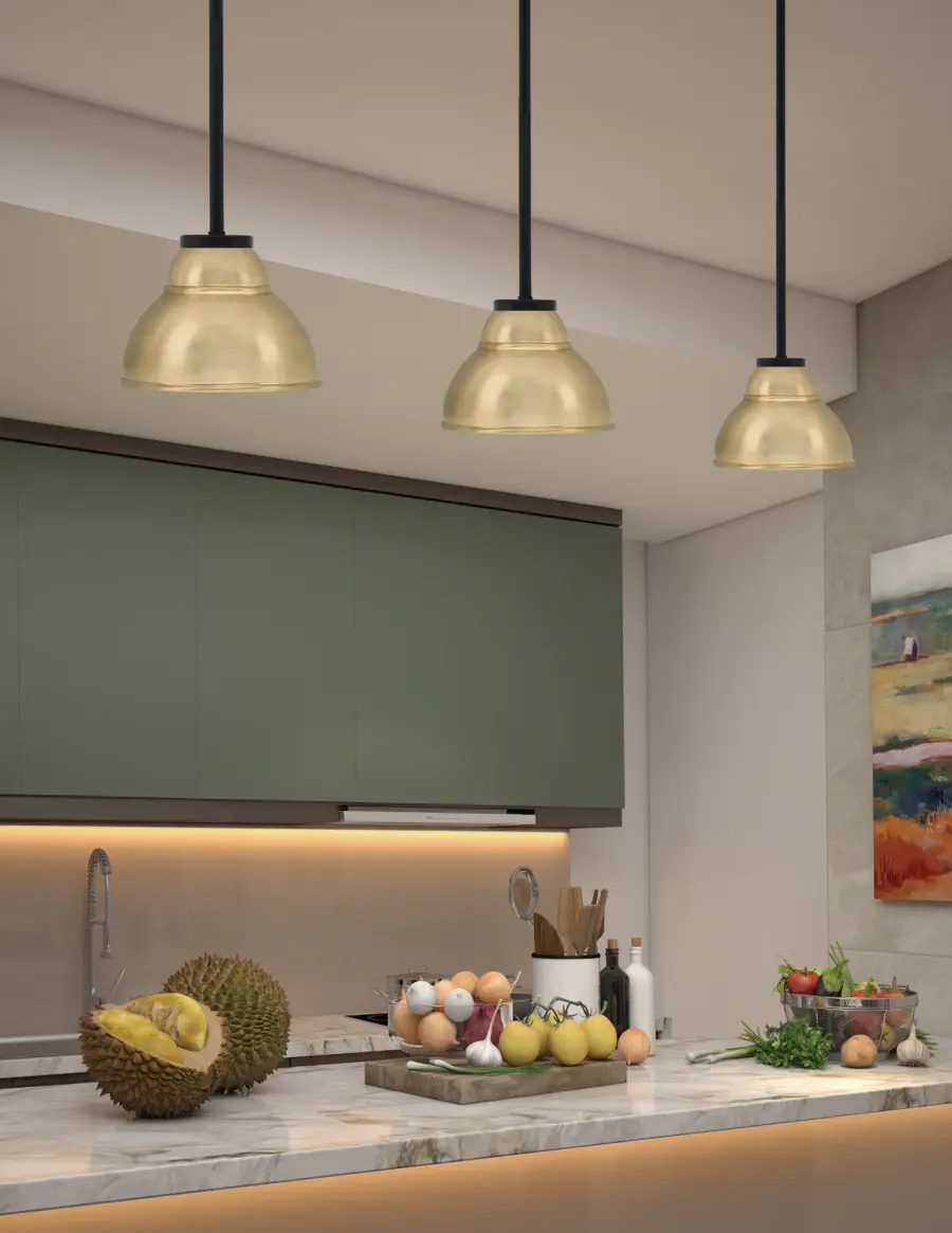 Sandia 1 Light Mini Pendant with New Aged Brass Shade - Image 3