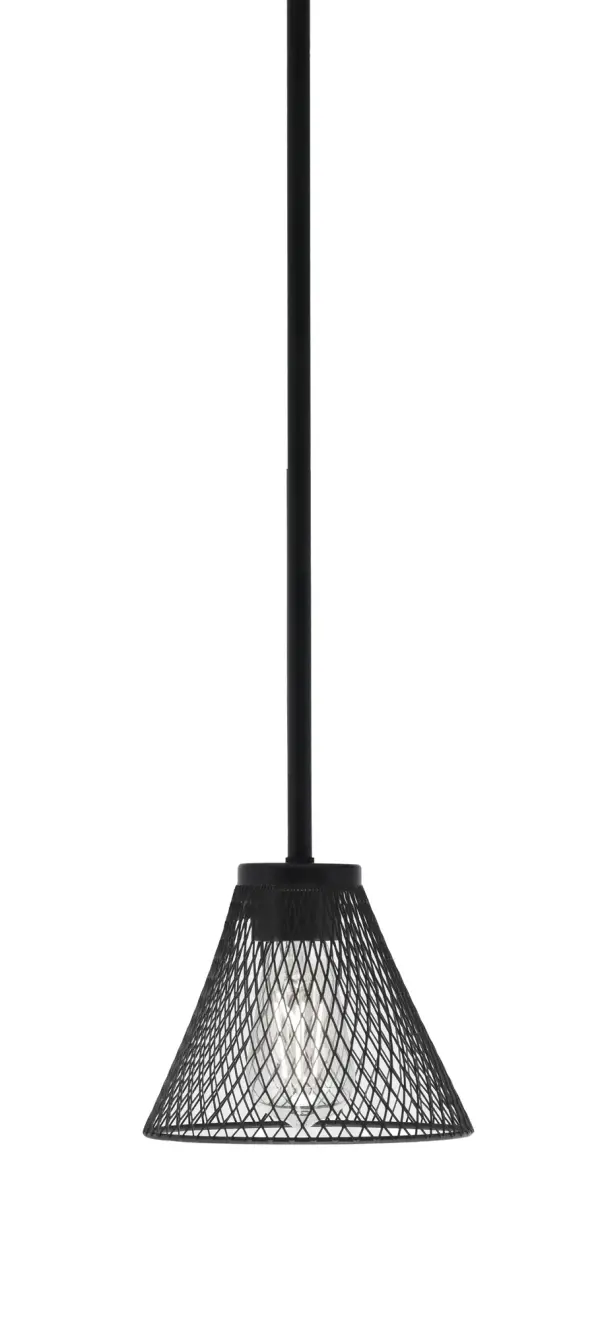 Sandia 1 Light Stem Mini Pendant in Matte Black with Mesh Shade - Image 1
