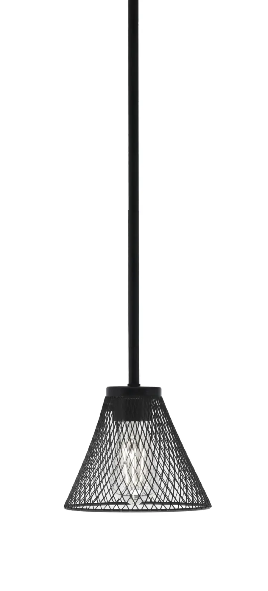 Sandia 1 Light Stem Mini Pendant in Matte Black with Mesh Shade - Image 1
