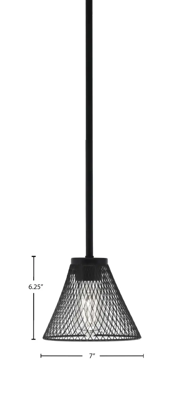 Sandia 1 Light Stem Mini Pendant in Matte Black with Mesh Shade - Image 2