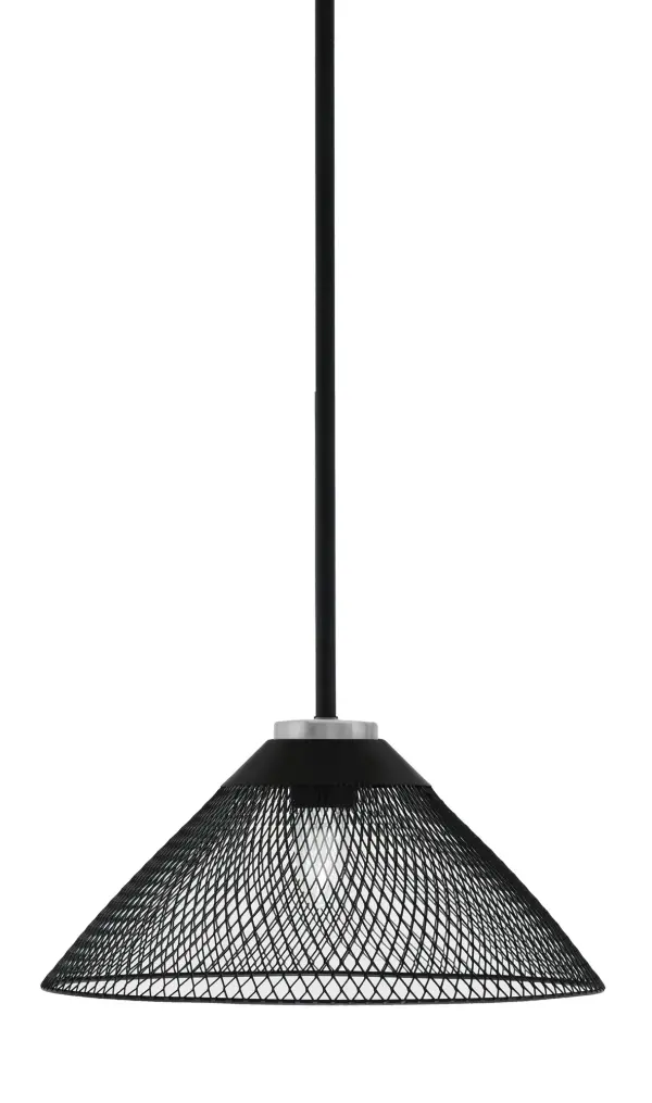 The Sandia pendant combines industrial style with modern sophistication through its matte black and graphite finish and unique cone mesh metal shade. At 14" wide, it's perfectly sized for kitchen islands, dining areas, or as an accent light.