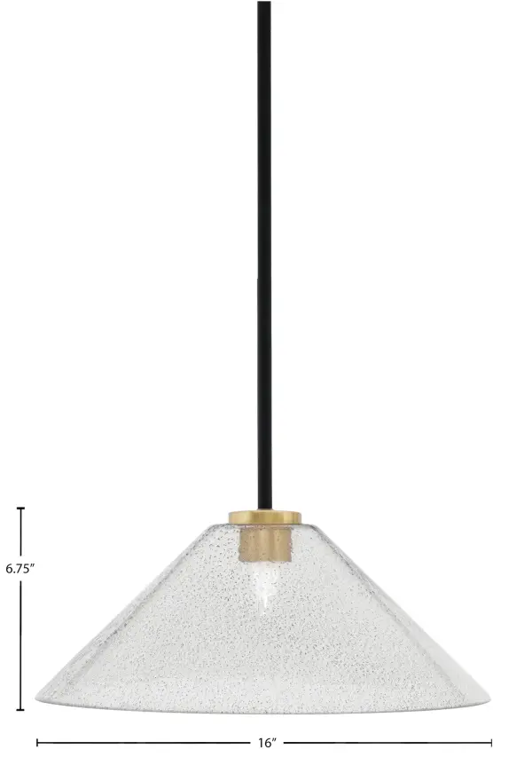 The Sandia pendant combines matte black and aged brass finishes with distinctive smoke bubble glass for a refined industrial aesthetic. Its compact 16" diameter makes it ideal for kitchen islands and dining areas. - alternate view
