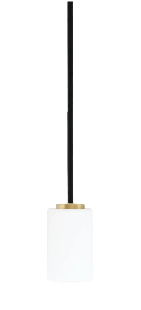 Sandia 1 Light Mini Pendant in Matte Black & New Aged Brass with White Muslin Glass - Image 1