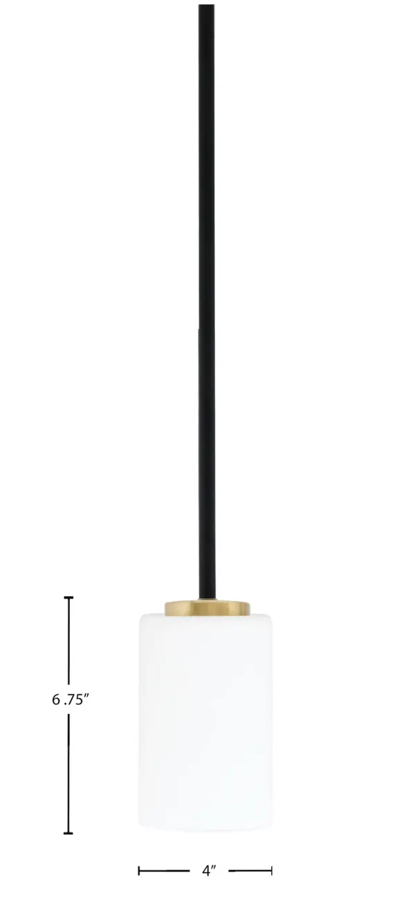 Sandia 1 Light Mini Pendant in Matte Black & New Aged Brass with White Muslin Glass - Image 2