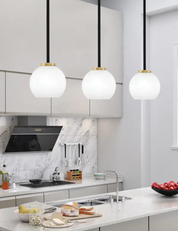 Sandia 1 Light Stem Mini Pendant with White Marble Glass - Image 3