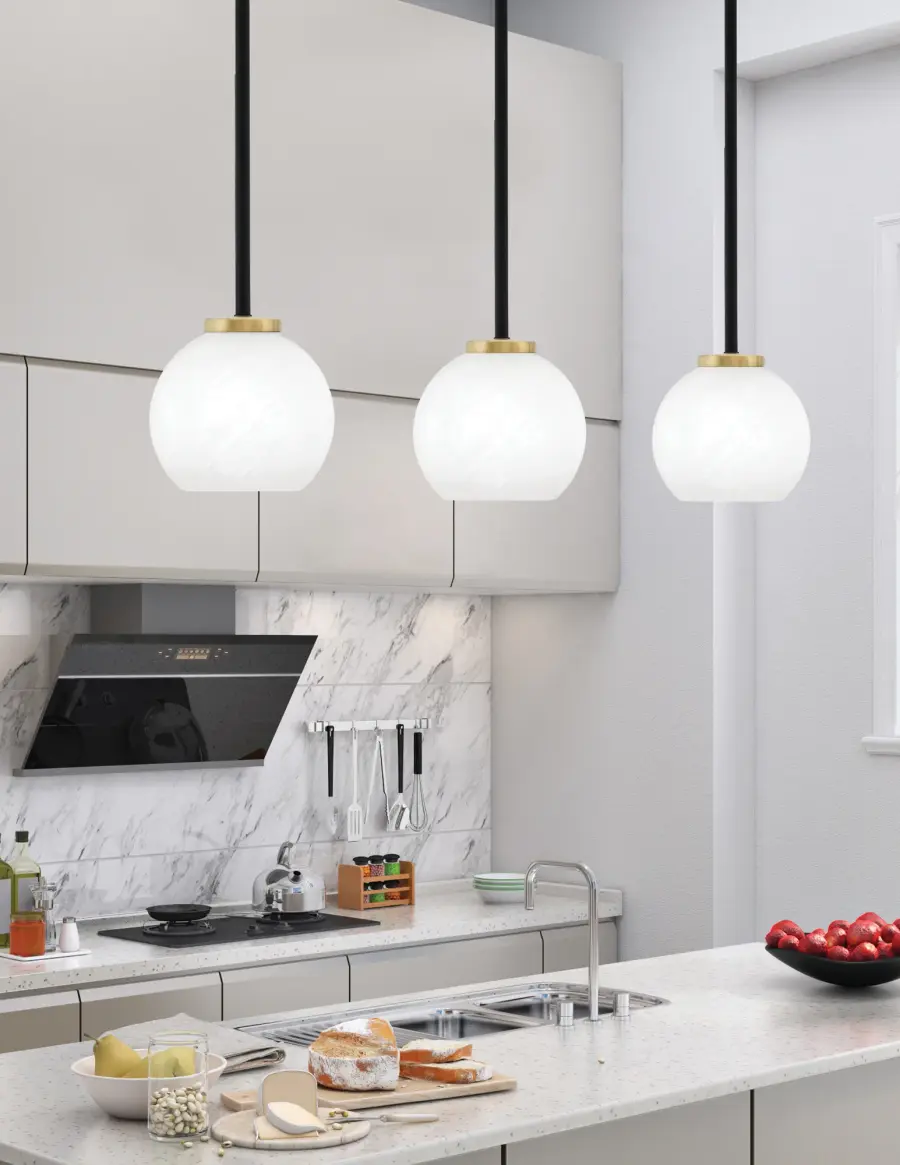 Sandia 1 Light Stem Mini Pendant with White Marble Glass - Image 3