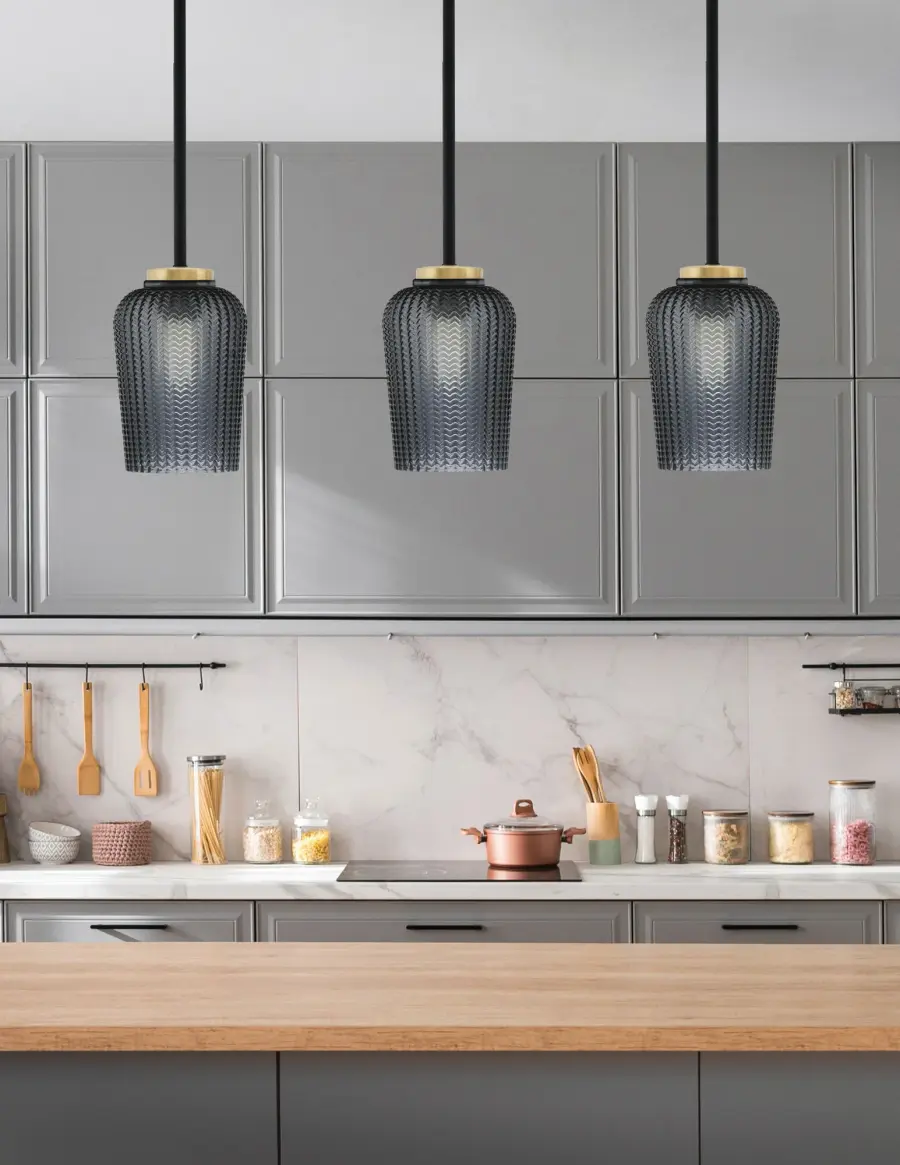 Sandia 1 Light Stem Mini Pendant with Smoke Textured Glass - Image 3