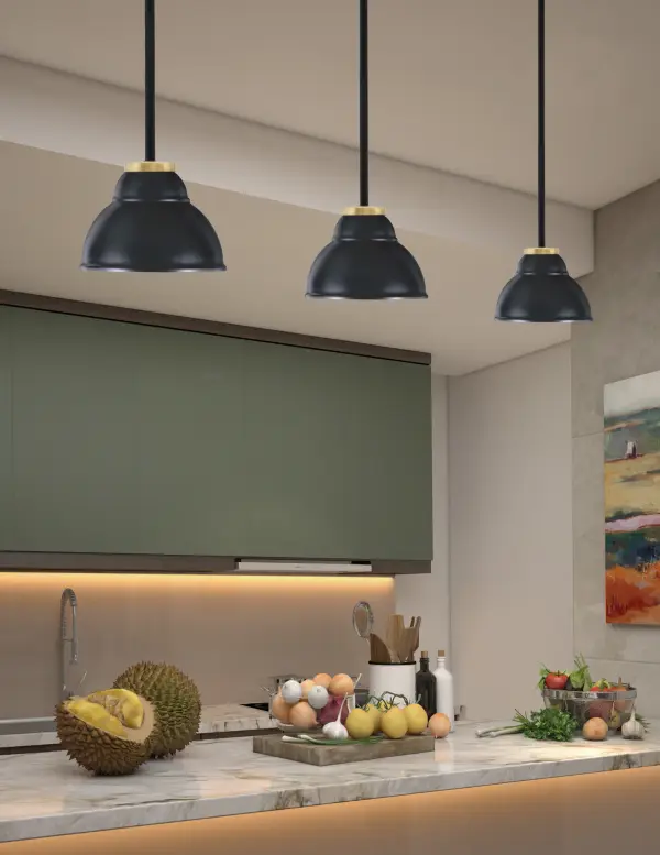 Sandia 1 Light Stem Mini Pendant in Matte Black & New Aged Brass - Image 3