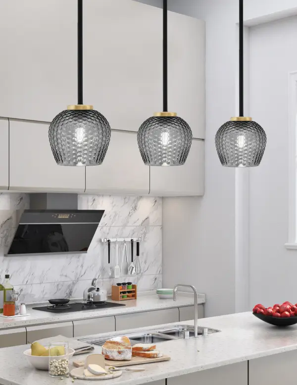 Sandia 1 Light Stem Mini Pendant with Smoke Textured Glass - Image 3