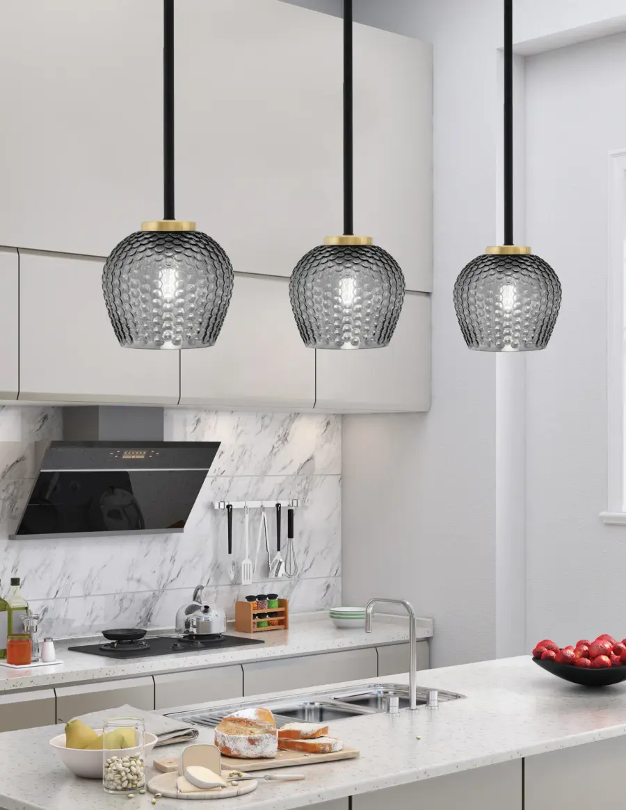 Sandia 1 Light Stem Mini Pendant with Smoke Textured Glass - Image 3