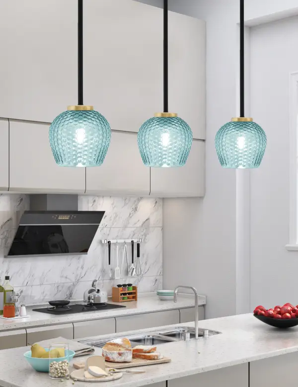 Sandia 1 Light Mini Pendant with Turquoise Glass - Image 3