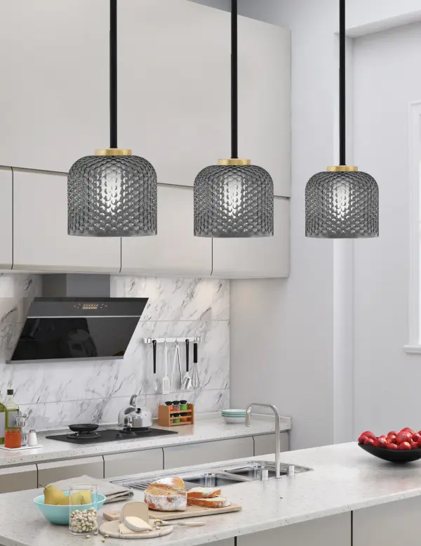 Sandia 1 Light Stem Mini Pendant with Smoke Textured Glass - Image 3