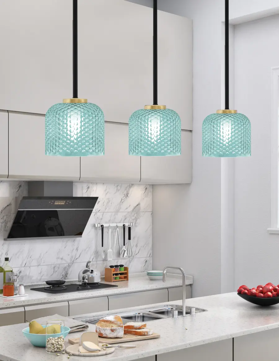 Sandia 1 Light Mini Pendant with Turquoise Glass - Image 3