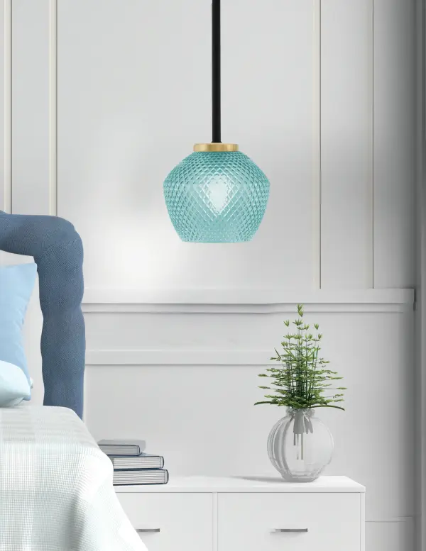 Sandia 1 Light Mini Pendant with Turquoise Glass - Image 3