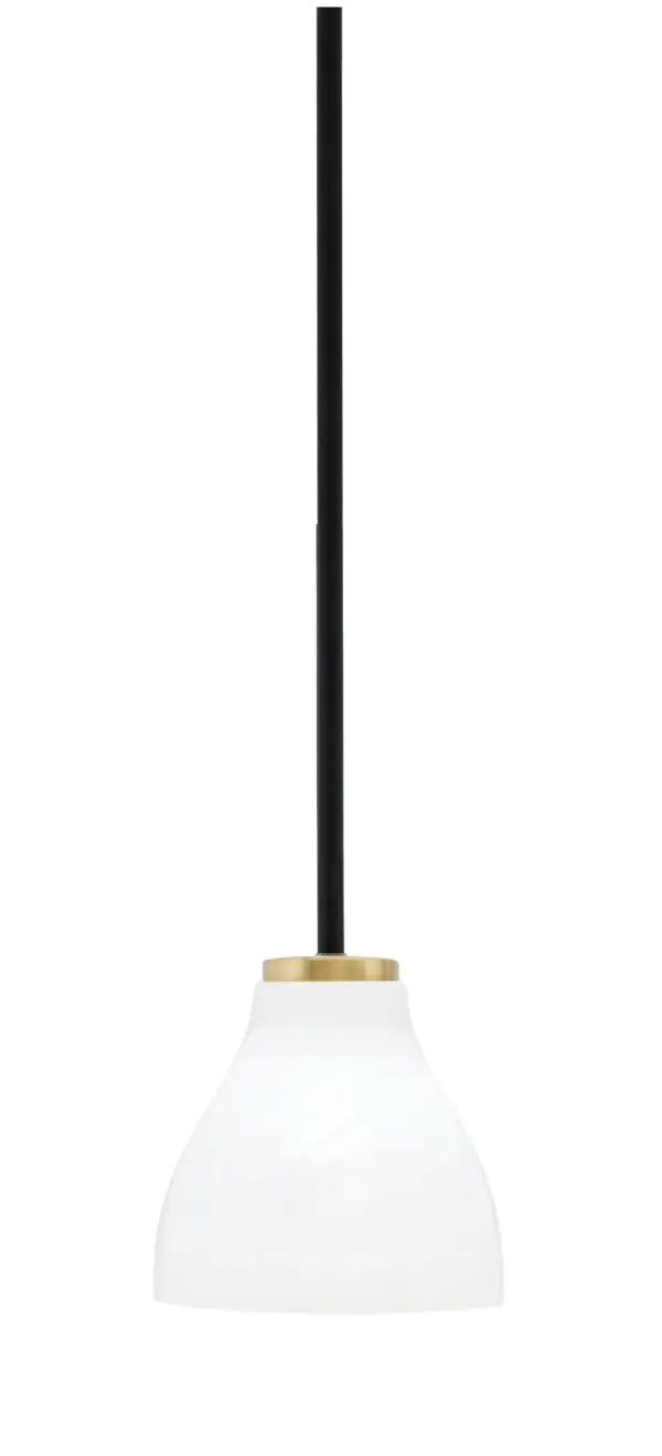 The Sandia mini pendant combines matte black and aged brass finishes with a white marble glass shade for sophisticated style. Its compact 6.25" size makes it ideal for kitchen islands, dining nooks, or clustered installations.