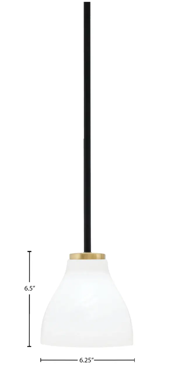 The Sandia mini pendant combines matte black and aged brass finishes with a white marble glass shade for sophisticated style. Its compact 6.25" size makes it ideal for kitchen islands, dining nooks, or clustered installations. - alternate view