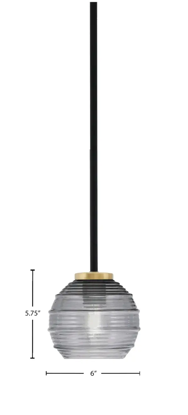 Sandia 1 Light Stem Mini Pendant with Smoke Ribbed Glass - Image 2