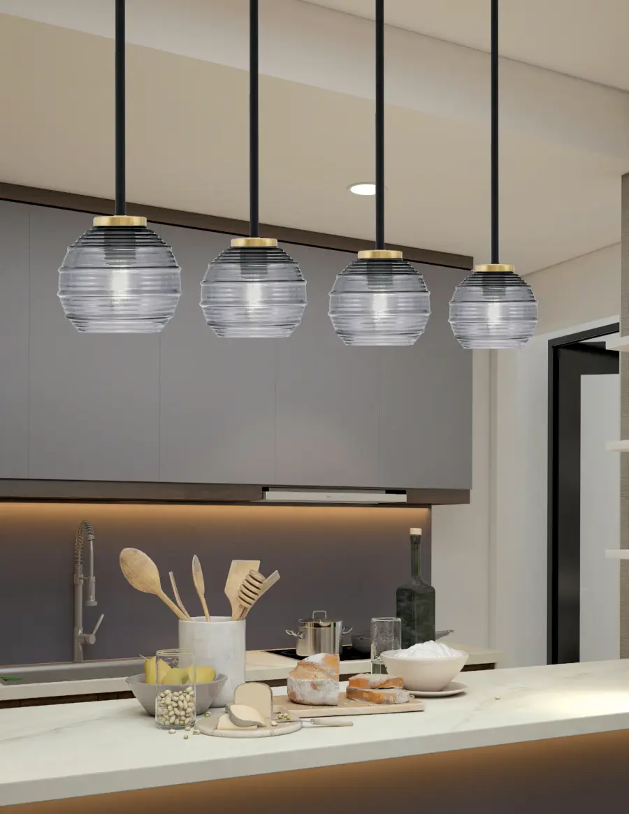 Sandia 1 Light Stem Mini Pendant with Smoke Ribbed Glass - Image 3