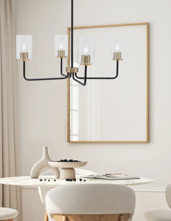 Sandia 4-Light Chandelier in Matte Black & New Age Brass with Clear Bubble Glass - Image 3