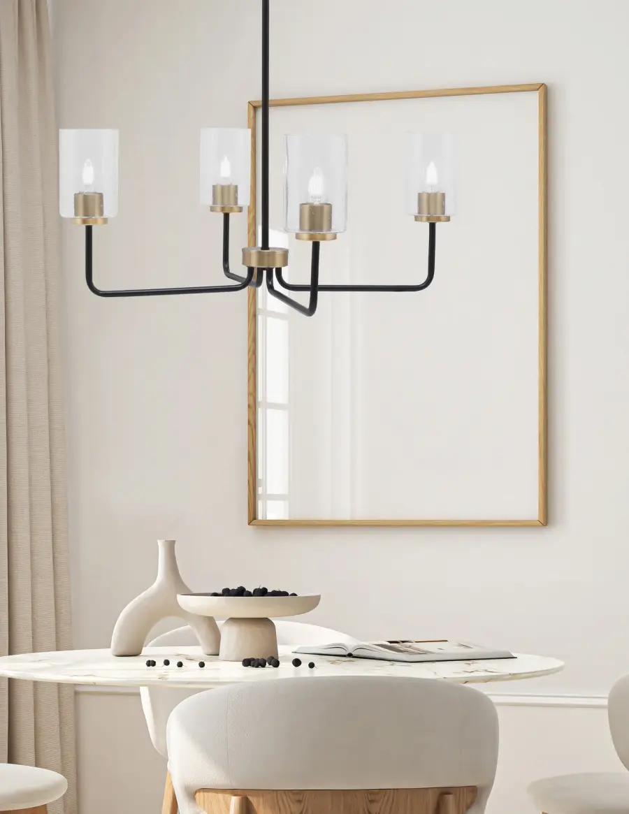 Sandia 4-Light Chandelier in Matte Black & New Age Brass with Clear Bubble Glass - Image 3