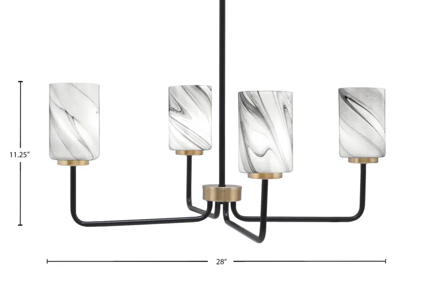 Striking Two-Tone Chandelier with Dramatic Onyx Swirl Glass Shades - Image 2