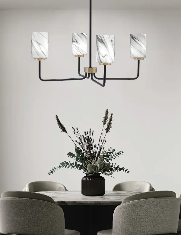 Striking Two-Tone Chandelier with Dramatic Onyx Swirl Glass Shades - Image 3