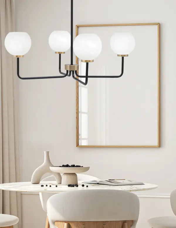 Sophisticated Two-Tone Chandelier with Elegant Marble Glass Shades - Image 3